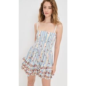 Agua Bendita Alamy Citrus Mini Dress NWT Size M Smocked Floral Ruffle Sundress